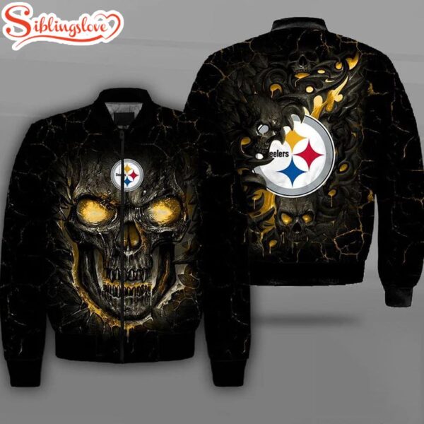 NFL Pittsburgh Steelers Lava Skull All Over Print Bomber Jacket