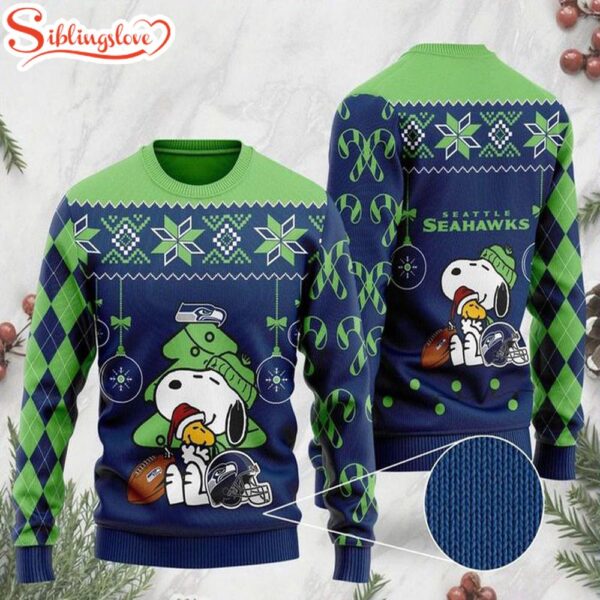 NFL Seattle Seahawks Funny Charlie Brown Peanuts Snoopy Ugly Christmas Sweater