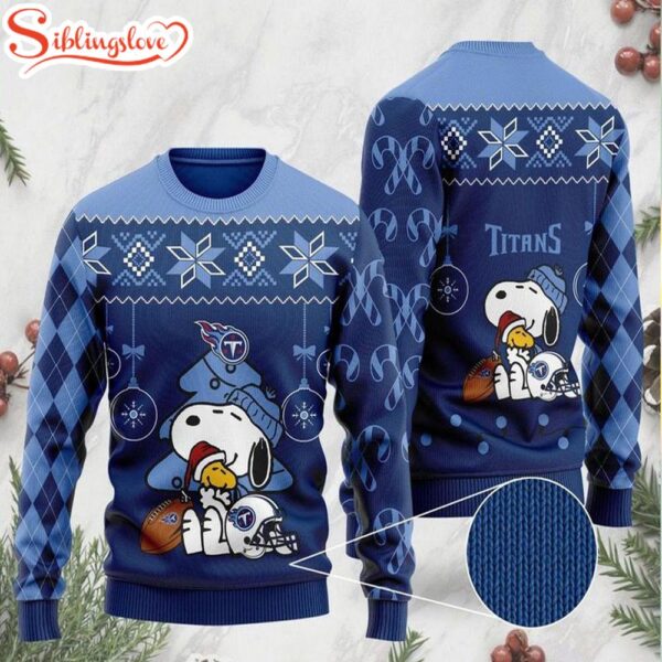 NFL Tennessee Titans Funny Charlie Brown Peanuts Snoopy and Woodstock Ugly Christmas Sweater