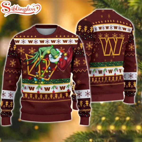 NFL Washington Commanders Special Grinch’s Hand Football Christmas Ugly Sweater