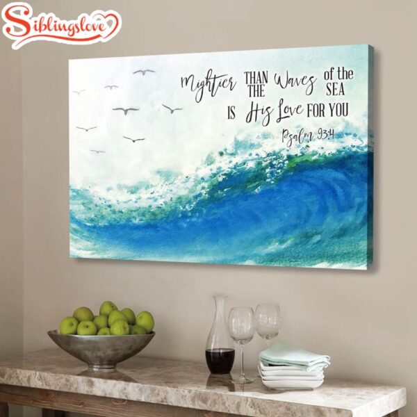 Ocean Waves, Mightier Than The Waves Of The Sea Is His Love For You, Bible Verse Wall Art Canvas