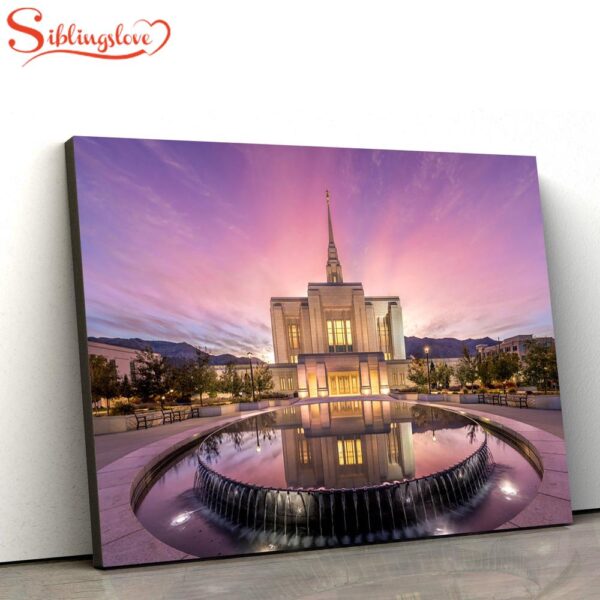 Ogden Utah Temple Sunrise Reflection Canvas Wall Art Jesus Christ Picture Canvas