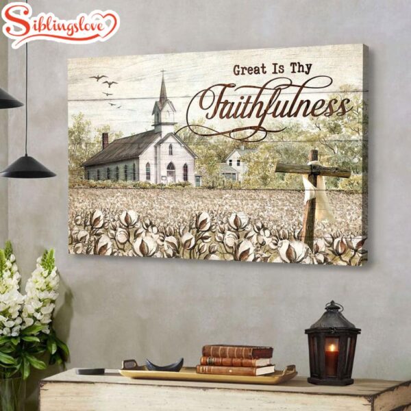 Old Country Church, Great Is Thy Faithfulness Wall Art Canvas Print, Christian Wall Decor