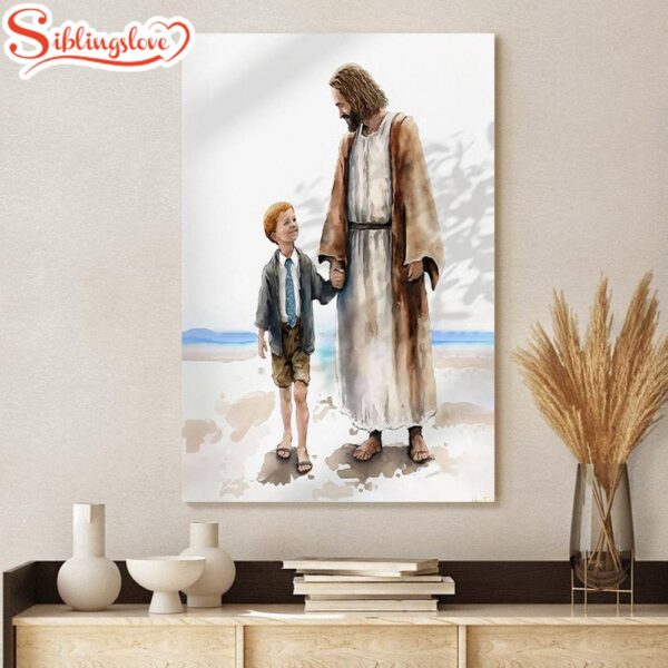 One By One Jesus Walking With Boy On Beach Jesus Canvas Art