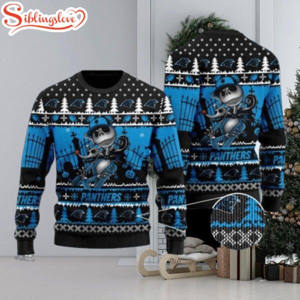 Panthers Jack Skellington Halloween Knitted Ugly Christmas Sweater