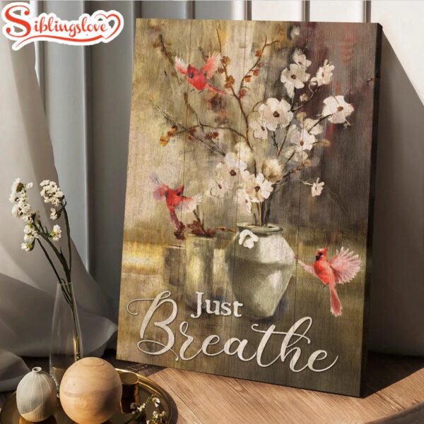 Paper Flower Painting Red Cardinal Just Breathe Canvas Wall Art