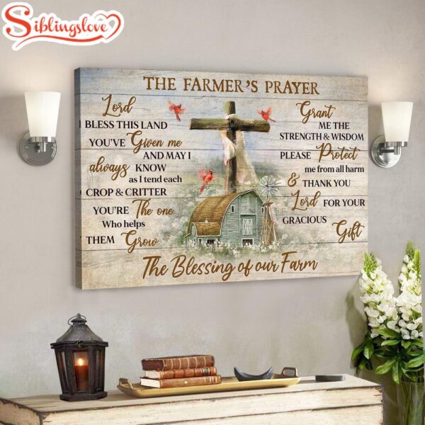 Peaceful Farm And Cardinal The Farmer’s Prayer Bible Verse Canvas Scripture Canvas Wall Art