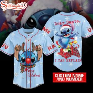 Personalized Name And Number Stitch Disney Christmas Baseball Jersey