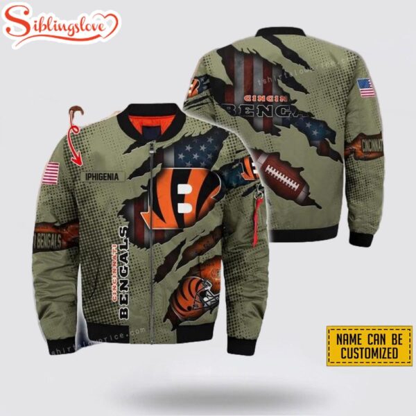 Personalized Name Cincinnati Bengals Veteran NFL Bomber Jacket