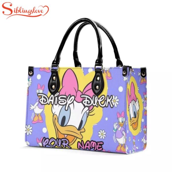 Personalized Name Daisy Duck Women Leather Handbag