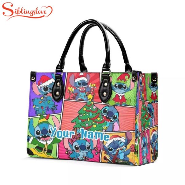 Personalized Name Disney Christmas Stitch Leather Handbag