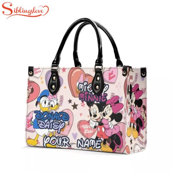 Personalized Name Donald Daisy Mickey Minnie Leather Handbag