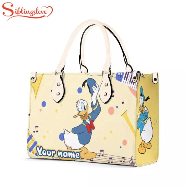 Personalized Name Donald Duck Music Women Leather Handbag