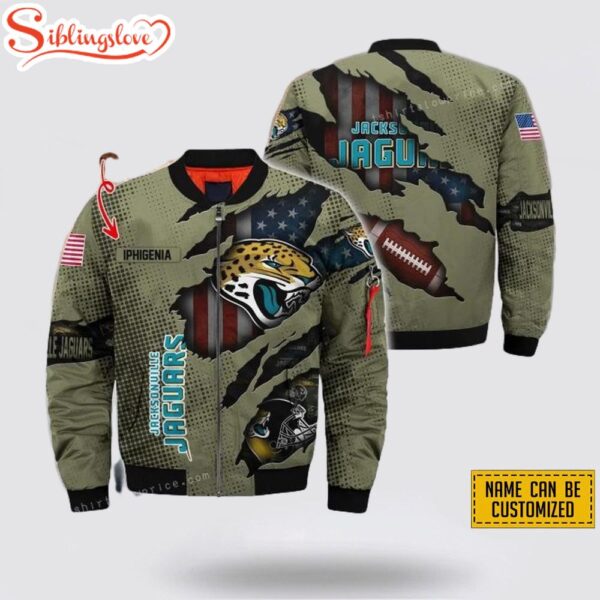 Personalized Name Jacksonville Jaguars Veteran NFL Bomber Jacket