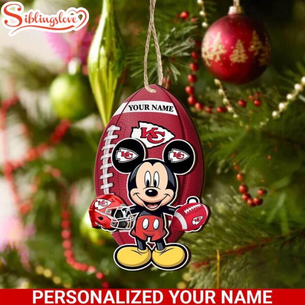 Personalized Name Kansas City Chiefs Football Mickey Mouse Christmas Ornament