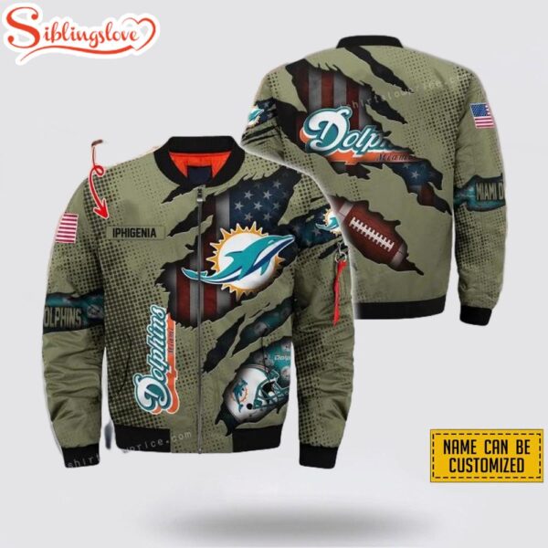 Personalized Name Miami Dolphins Veteran NFL Bomber Jacket