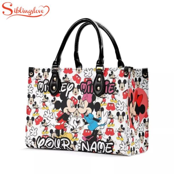 Personalized Name Mickey Minnie Mouse Leather Handbag