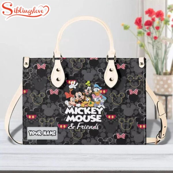 Personalized Name Mickey Mouse And Friends Leather Handbag