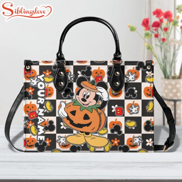 Personalized Name Mickey Mouse Pumpkin Halloween Leather Handbag