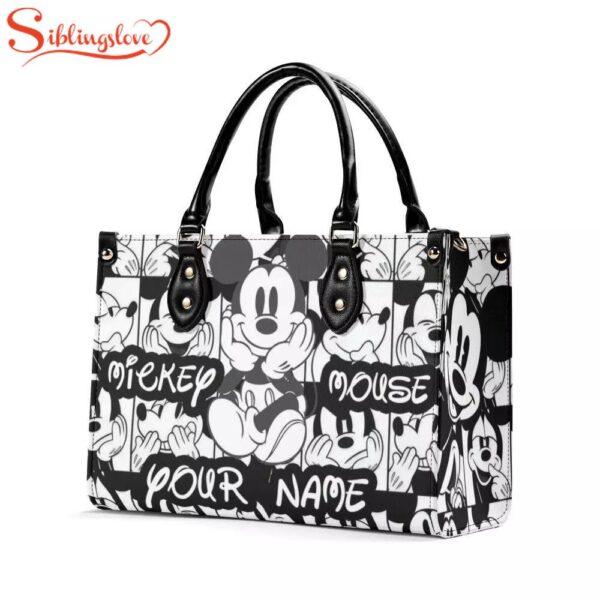 Personalized Name Mickey Mouse Women Leather Handbag