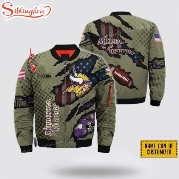 Personalized Name Minnesota Vikings Veteran NFL Bomber Jacket