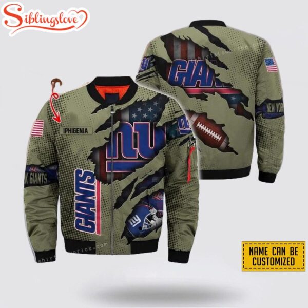 Personalized Name New York Giants Veteran NFL Bomber Jacket