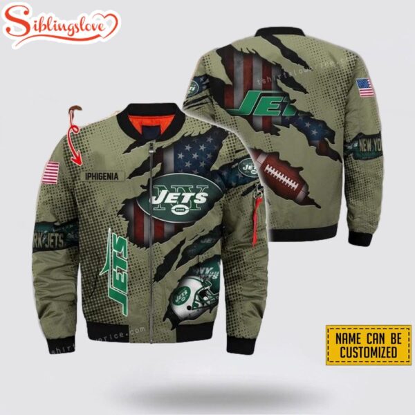 Personalized Name New York Jets Veteran NFL Bomber Jacket