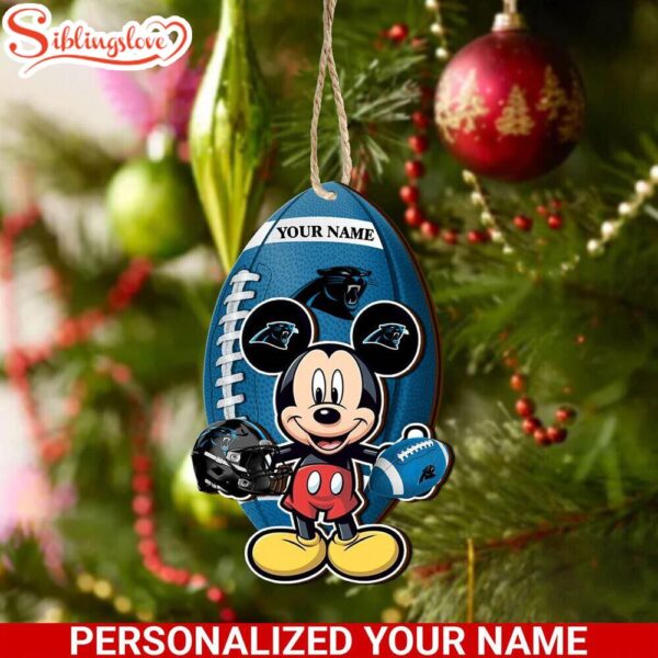 Personalized Name NFL Carolina Panthers Football Mickey Mouse Christmas Ornament