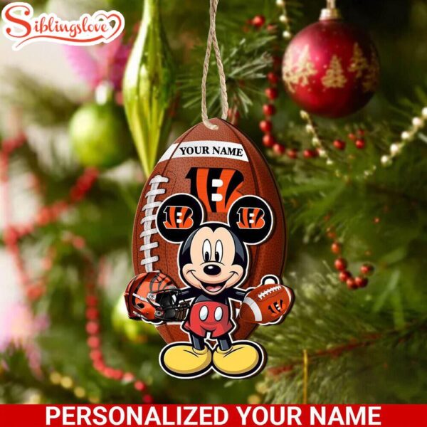 Personalized Name NFL Cincinnati Bengals Football Mickey Mouse Christmas Ornament