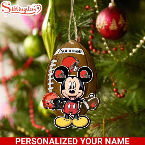 Personalized Name NFL Cleveland Browns Football Mickey Mouse Christmas Ornament