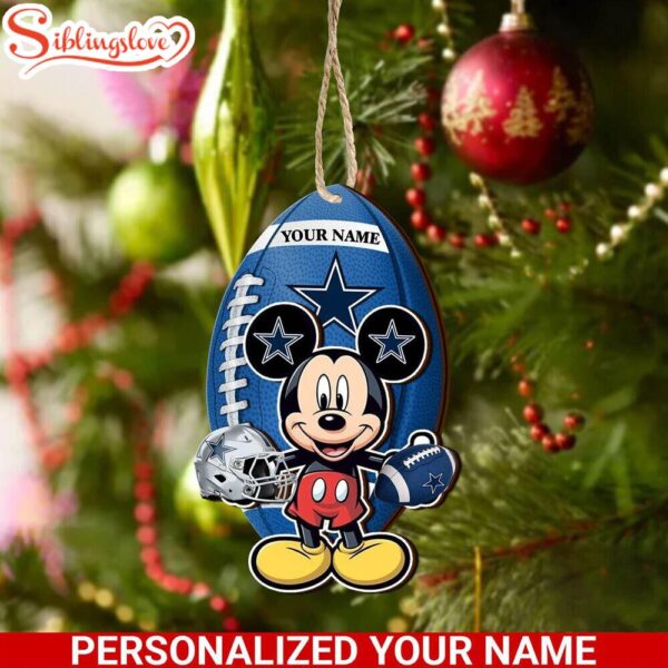 Personalized Name NFL Dallas Cowboys Football Mickey Mouse Christmas Ornament