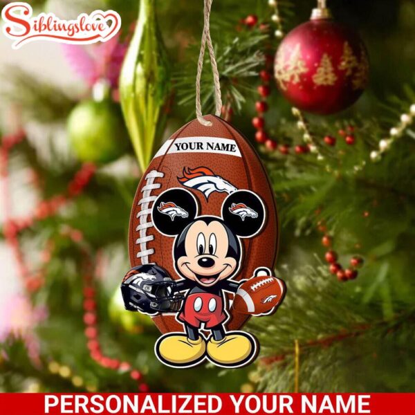 Personalized Name NFL Denver Broncos Football Mickey Mouse Christmas Ornament