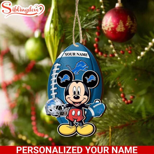 Personalized Name NFL Detroit Lions Football Mickey Mouse Christmas Ornament