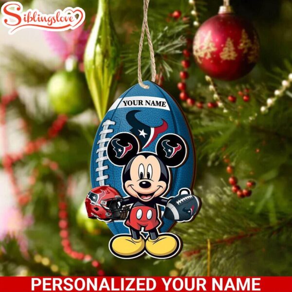 Personalized Name NFL Houston Texans Football Mickey Mouse Christmas Ornament