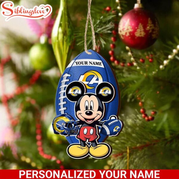 Personalized Name NFL Los Angeles Rams Football Team Mickey Mouse Christmas Ornament