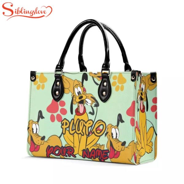 Personalized Name Pluto Dog Women Leather Handbag