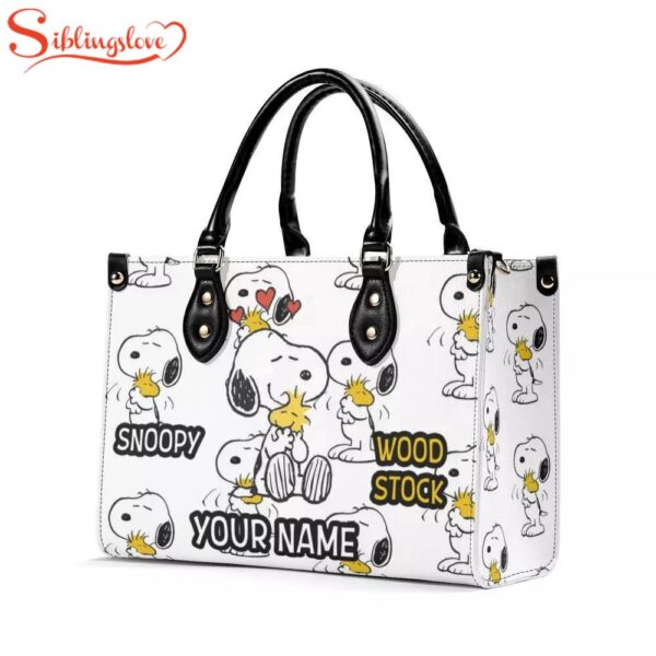 Personalized Name Snoopy Woodstock Women Leather Handbag