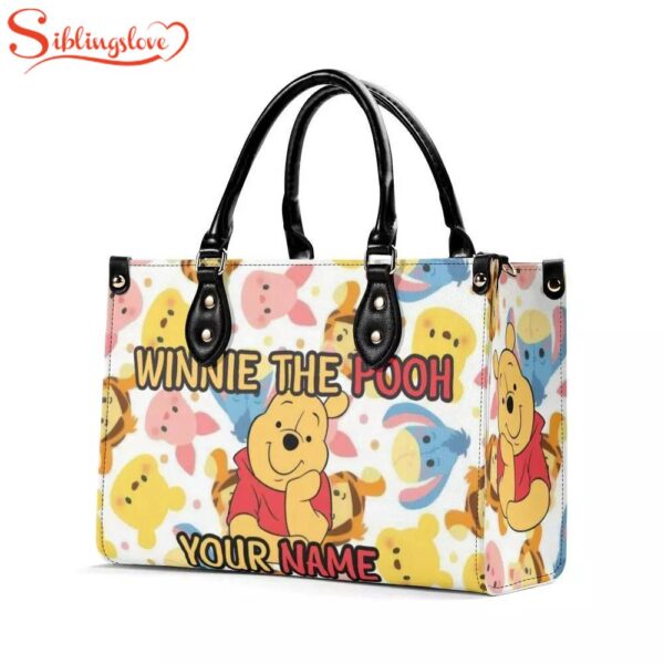 Personalized Name Winnie the Pooh Pattern Women Leather Handbag