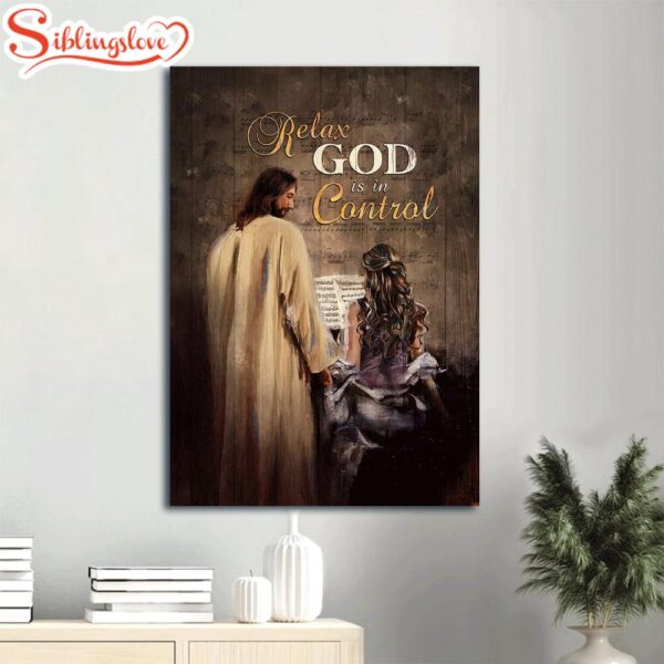 Pianist Jesus Painting Inspirational Quote Relax God Is In Control Canvas Wall Art