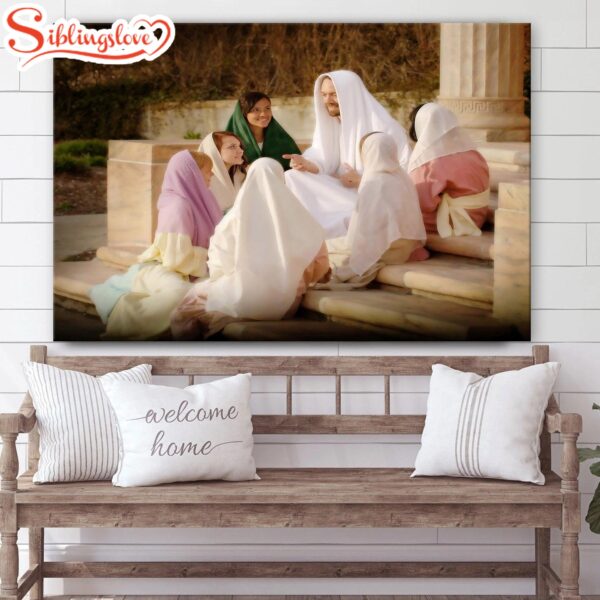 Pictures Of Jesus With Children Young Women Canvas Wall Art