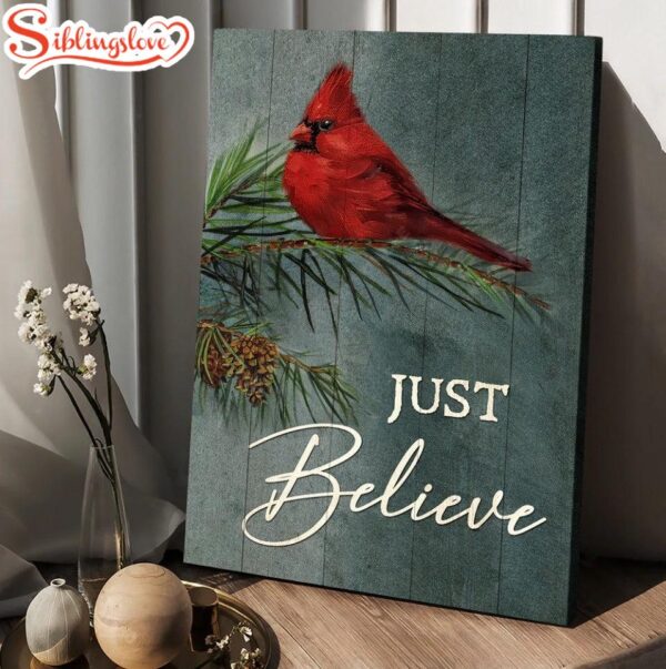 Pretty Cardinal Pine Cone Tree Just Believe Canvas Wall Art