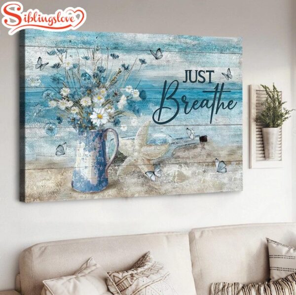 Pretty Daisy Vase Beach Painting Starfish Just Breathe Canvas Wall Art