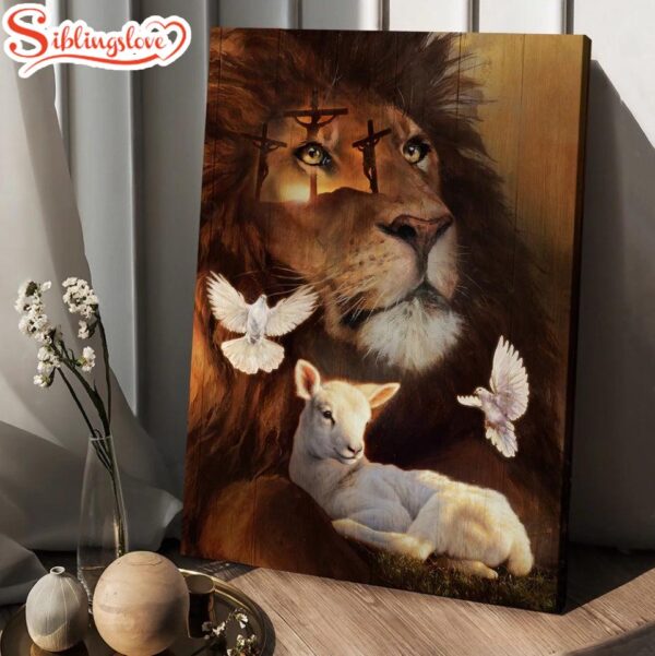 Pretty Lion Watercolor Lamb White Dove Cross Jesus Canvas Wall Art