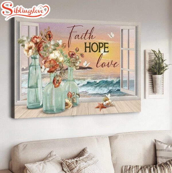 Pretty Sunset Deep Ocean Faith Hope Love Canvas Wall Art