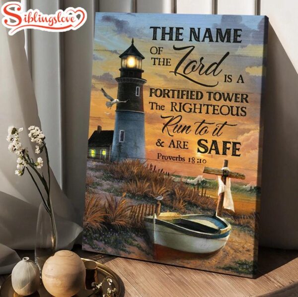 Pretty Sunset Lighthouse Drawing The Name Of The Lord Canvas Wall Art