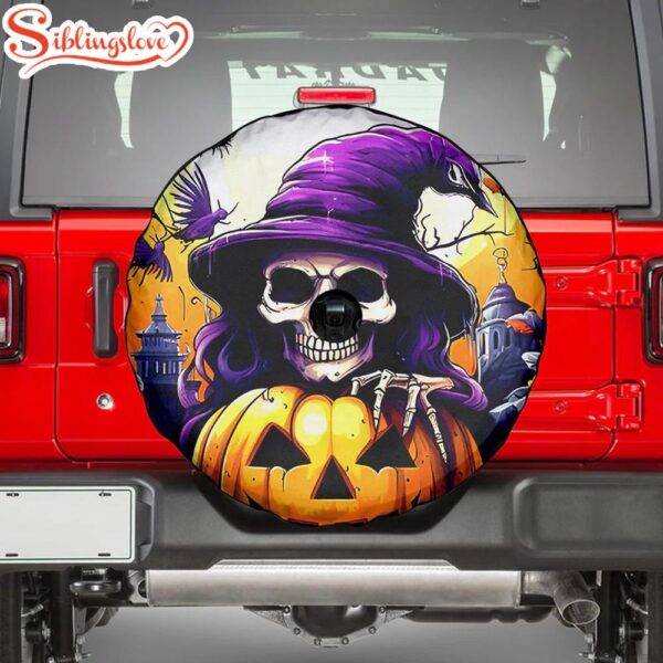 Pumpkin Witch Skull Spare Tire Cover