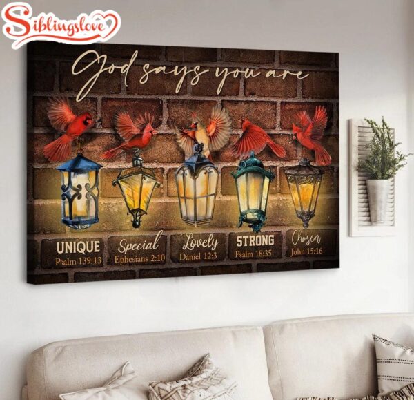 Red Cardinals Street Lamps God Says You Are Canvas Wall Art