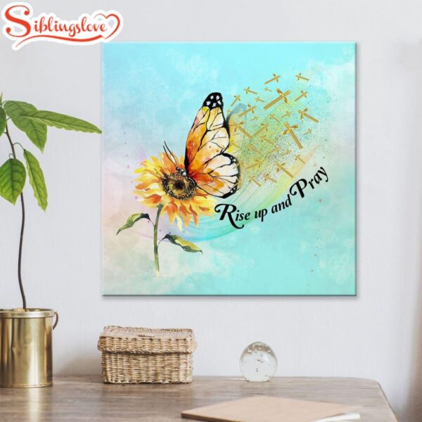 Rise Up And Pray Butterfly Sunflower Canvas Wall Art