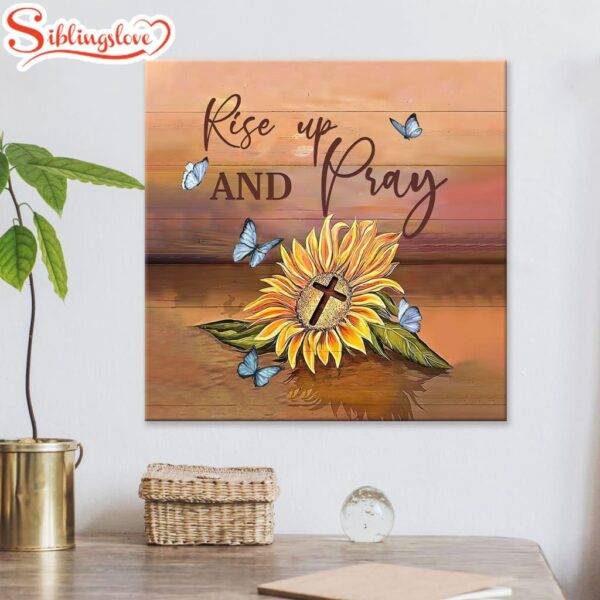 Rise Up And Pray Sunflower Cross Canvas Wall Art