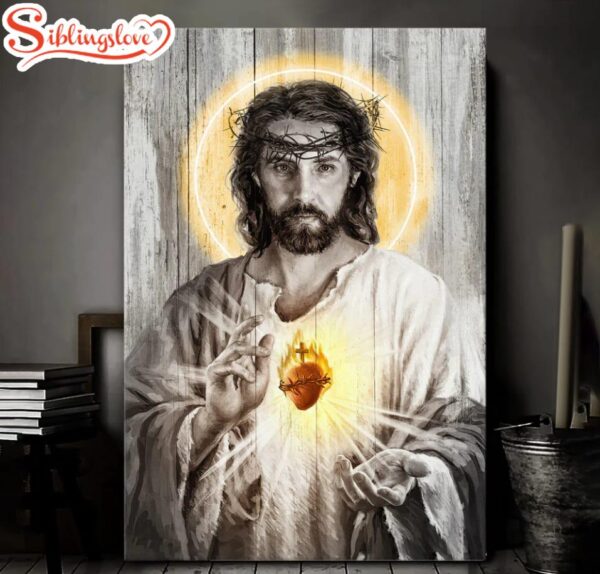 Sacred Heart Of Jesus Halo Light Canvas Wall Art